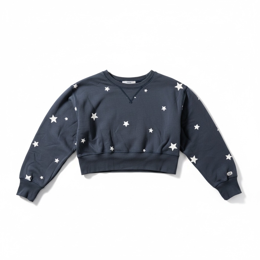 Abercrombie & Fitch Navy Cropped Crewneck with White Star Print cotton blend M - Picture 1 of 4